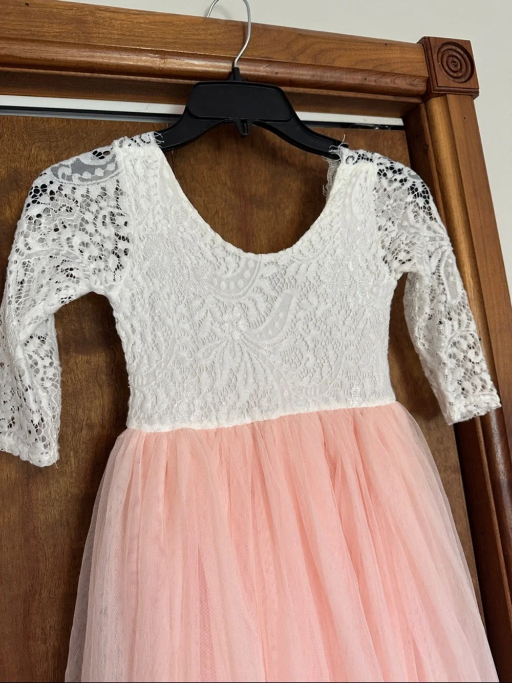 White Lace Top Pink Tulle Maxi Dress
